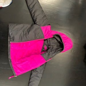 North face hot pink and grey reversible jacket.